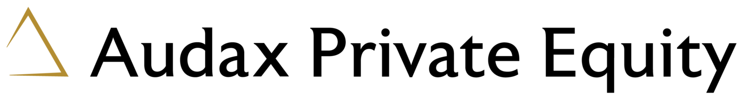 Audax Private Equity logo - black text, gold triangle icon